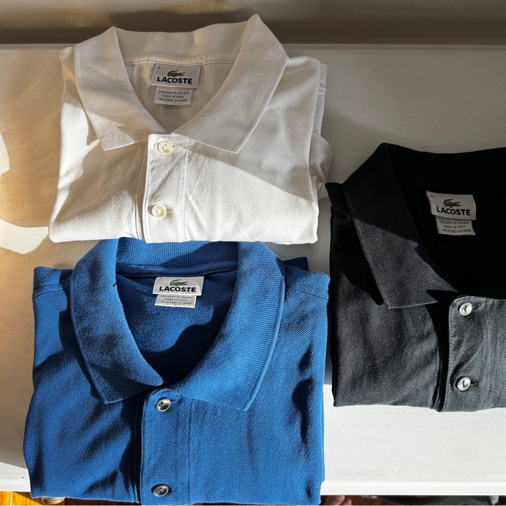Lacoste Men's Polo Shirt bundle - White, Blue, and Black